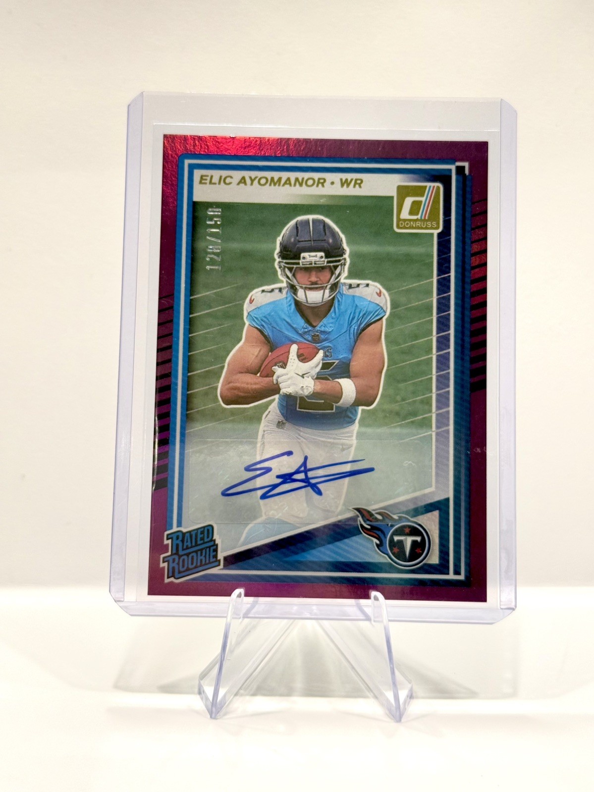 2025 Donruss Rated Rookie Autographs Purple #339 Elic Ayomanor RC AUTO 128/150