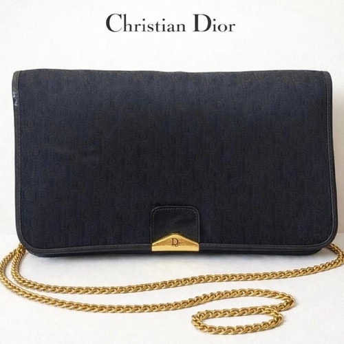 Christian Dior Trotter Black Canvas Chain Shoulder Bag Vintage From Japan