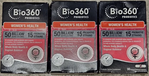 Lot Of 3 Bio360 Probiotics Women's Health Daily 50 Billion CFU 30 Capsules 03/26