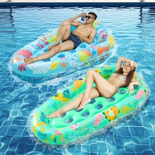 2 Pack Pool Floats Adult, 72"X42" Ultra Size with Headrest, Cooling Holes, Gi...