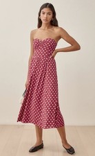 Reformation Aymeline strapless midi Dress Sz.12 Red/white Polka Dot Feminine ￼