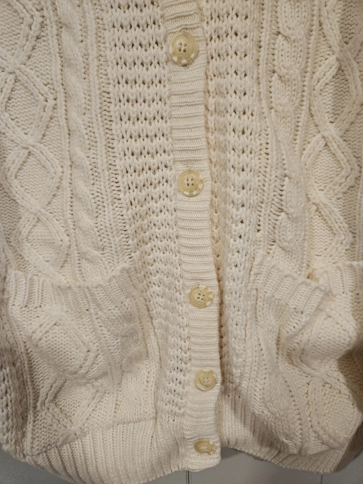 Basic Editions Knit Cardigan Size Large Heavy Cable Knit Creme Color Acrylic  - Image 3 of 4