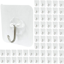 60pc Heavy Duty Adhesive Wall Hooks Transparent Waterproof Sticky Hooks Kitchen