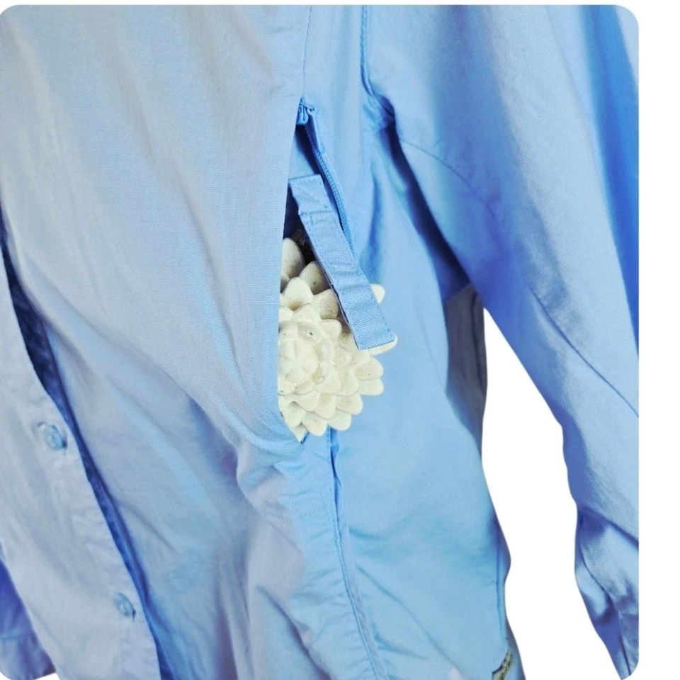 Columbia Omni Tono Abotonado Ventilado Pestaña Enrollable Manga 2 Bolsillos Azul Claro Mediano Foto 4 de 4