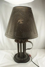 Round Candle Mold Lamp with Willow Shade in Blackened Tin PA Estate Find Irvins