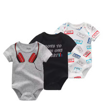 3 Pcs Newborn Cartoon Short Sleeve Baby Boy Girl Bodysuits Soft 100 Cotton Baby