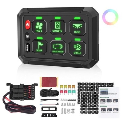 6 Gang ON/OFF Switch Panel Circuit Control Box LED Light Bar For Truck Boat Car
