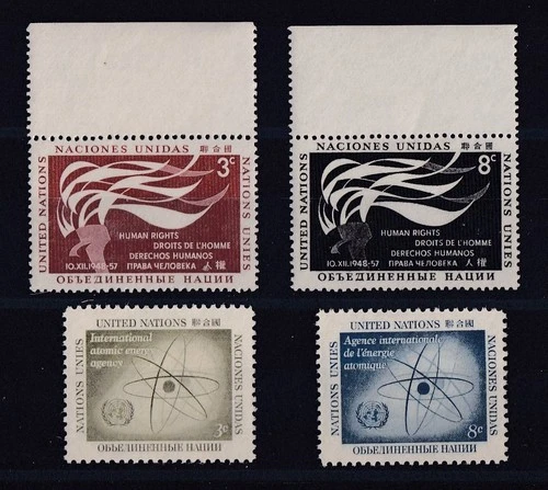 United Nations #57-60, 1957, MNH condition--Human Rights, Atomic Energy Agency