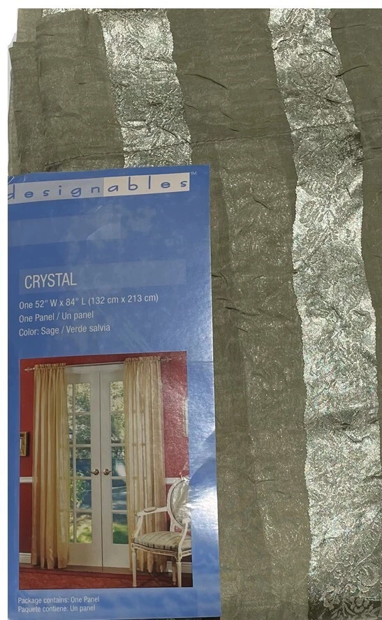 Crystal Green 84" Shimmering Striped Sheer Rod Pocket Single Curtain Panel - Image 3 of 4