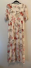 Floral Print Maxi Dress Puff Sleeves Elastic Waist Medium Bohemian Style Medium