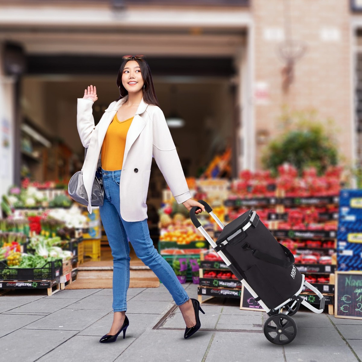 VOUNOT® Carrello Spesa Pieghevole con 3 Ruote e Seduta, Carrello