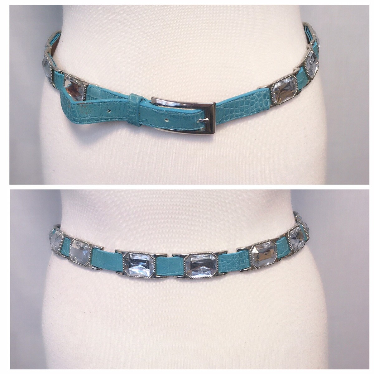 Vintage Y2K Linea Pelle Italian leather studded belt, blue. 80s Blue Studded Skinny Leather Belt - 34 Inch - Etsy main image 4