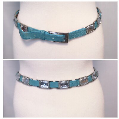 Y2K Italy Collection Vera Pelle Leather Belt Blue Silver Big  display picture 1