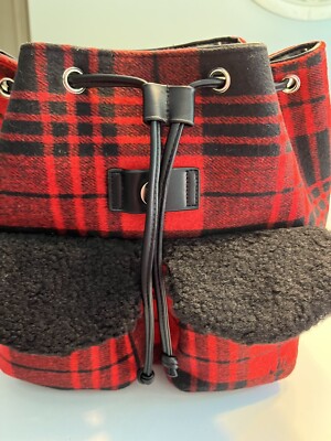 BEARPAW Red Black Buffalo Plaid Faux Shearling Trim 