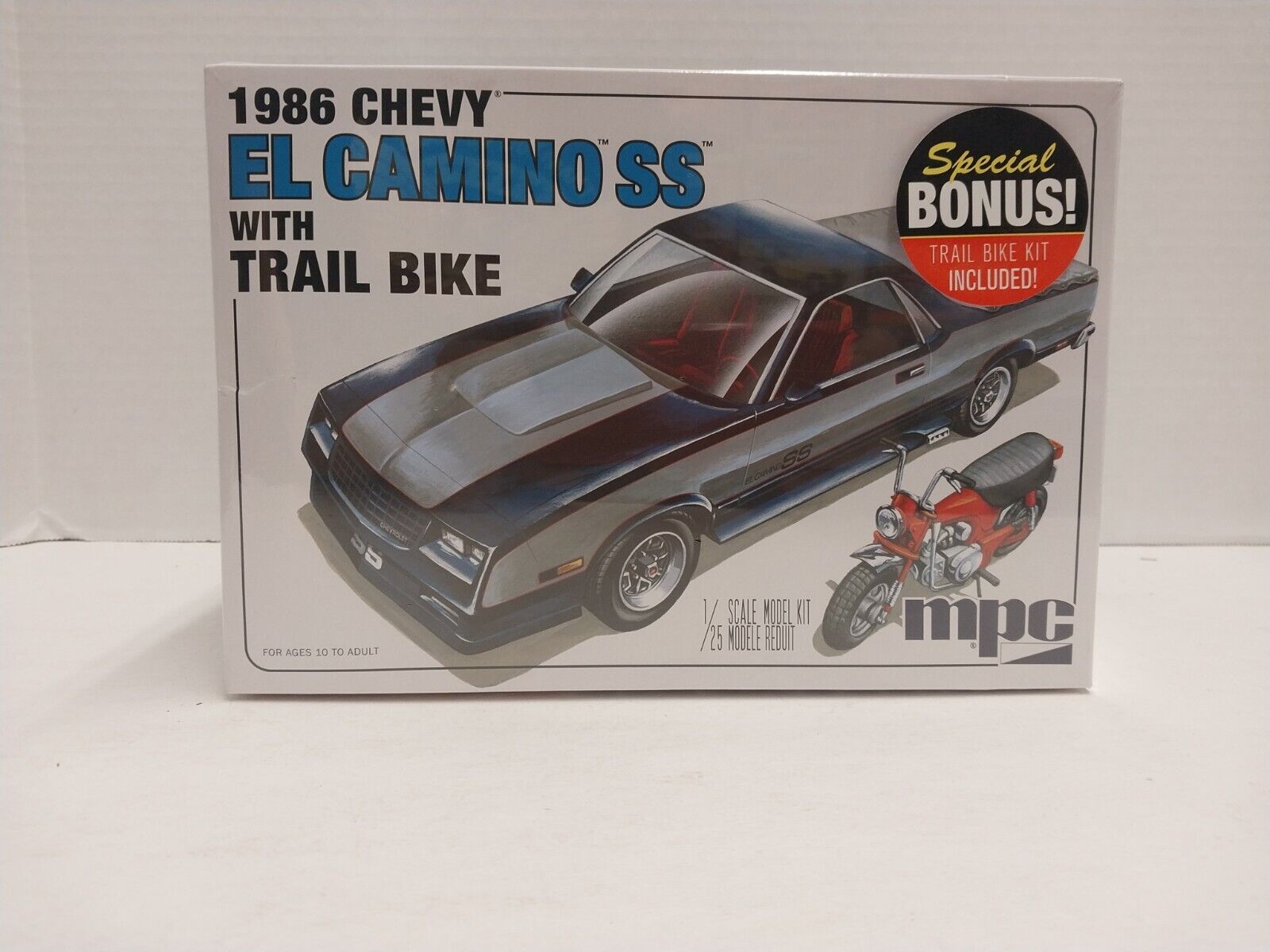 MPC 888 1:25 1986 Chevy El Camino SS with Trail Bike Model Kit Factory Sealed 