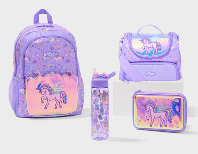 NEU   Smiggle Kirmes Rucksack Schultasche 4-teiliges Konvolut   Einhorn Flieder Rosa