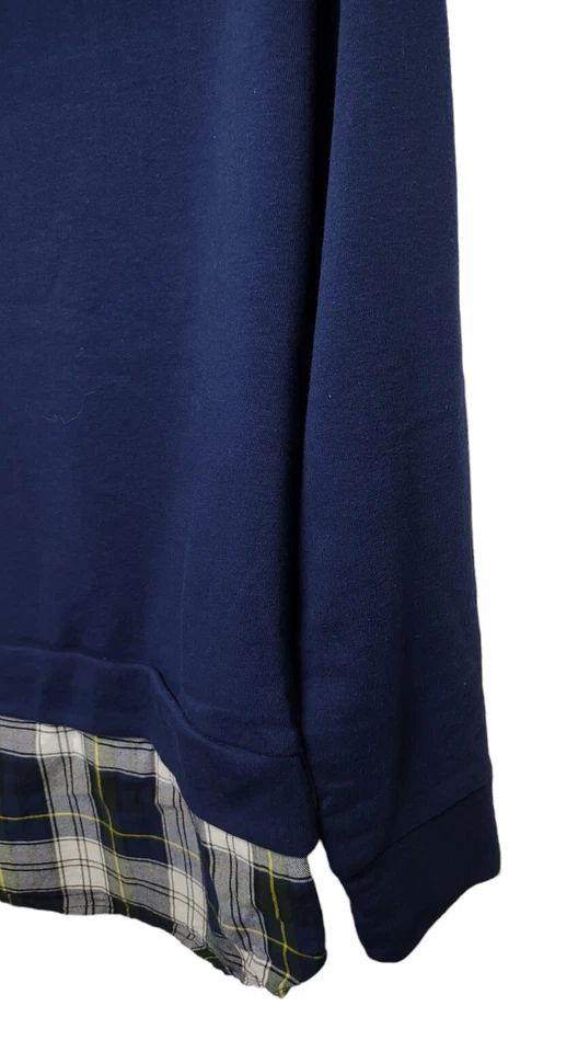 IZOD Tie Front 2-Fer Sweatshirt Large Plaid Hem Blue Green Sweater Top - Image 3 of 4