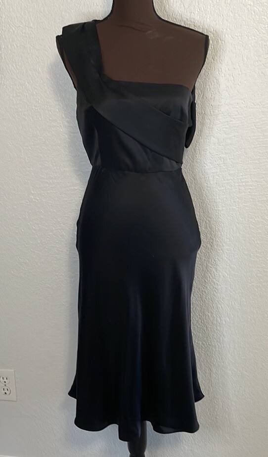 NWT Givenchy Italy Black Silk One Shoulder Flowing Dress IT 38 US