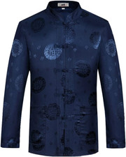 One Suit Chinese Traditional Long Sleeve Tang Kung Fu Uniform Men's Shirt