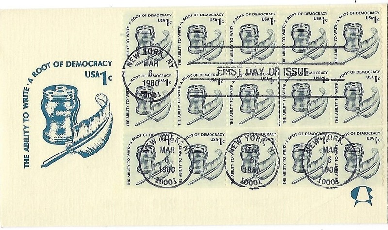 6 '80 FDCs 1c Coil Ink & Quill SC#1811, Olympics B4, Architecture 1838-1841