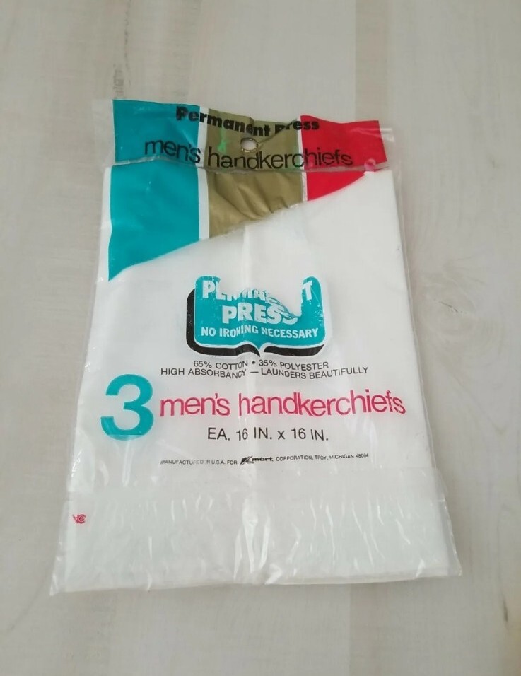 New vintage men's Permanent press 3 Handkerchiefs white on white