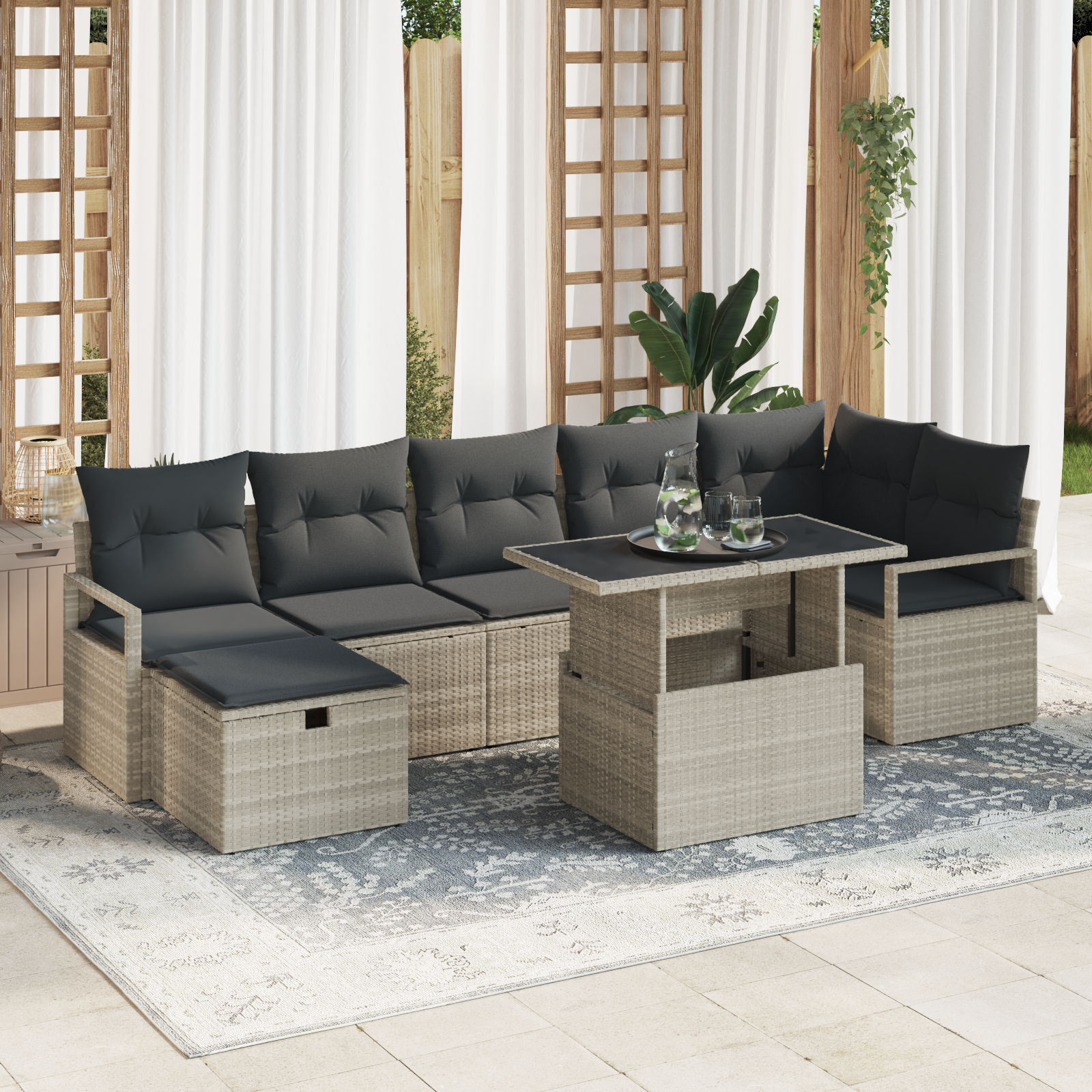 Set di Divani da Giardino Set di 4 Grigio chiaro Rattan Grande 2104677