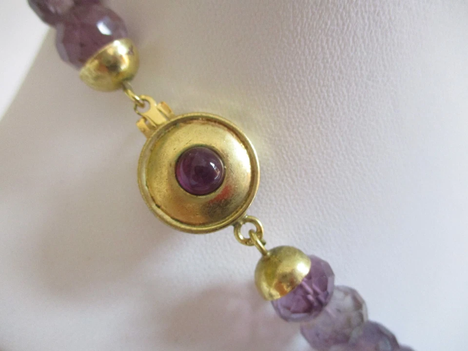 COLLANA AMETISTA chiusura argento lunga sfaccettata vintage - Immagine 2 di 4