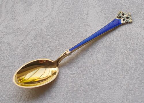 Rare Espresso Spoon 925 Sterling Silver Crown Enamel M.Aase Norway 1