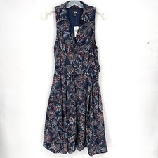 Maeve for Anthropologie Calia Belted Shirt Dress Midi Length Blue Paisley Sz 2