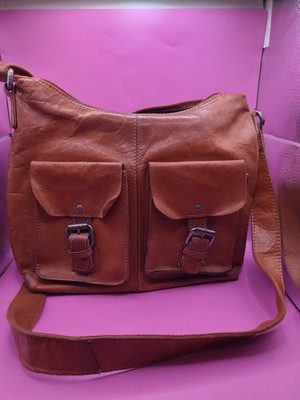 SPIKES & SPARROW Cognac Leather Convertible Strap Crossbody Shoulder Bag As Is