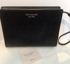 Kate Spade Morgan Gusseted Leather Wristlet Clutch EUC Black