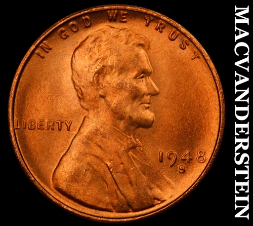 1948-S Lincoln Wheat Cent- Red- Choice Gem Brilliant Unc++++ No Reserve #J931
