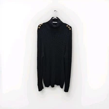 Holland Cooper Roll Neck Chunky Cable Knit Gold Buttons Chic Jumper Sweater XL