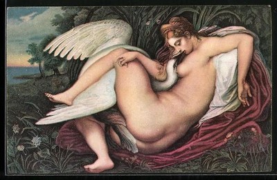 Postcard Michelangelo: Leda with the Swan Nude 