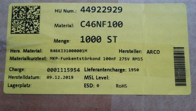 Biete zum Verkauf 40 Stück Funkentstördrossel C46NF100, RM 5, bedrahtet