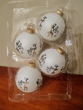 Boxed Set 4 Krebs Snowy White w/Gold Deer Glass Ornaments