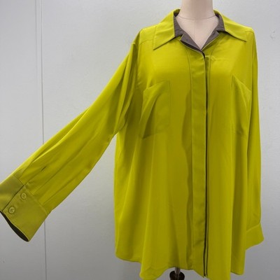 NWT Marina Rinaldi Bahamas Button Up Shirt Yellow US 24 Travel Old Money Casual