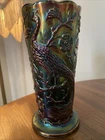 Vintage Fenton Iridescent Fenton Carnival Glass Purple/Teal Peacock 8” Vase