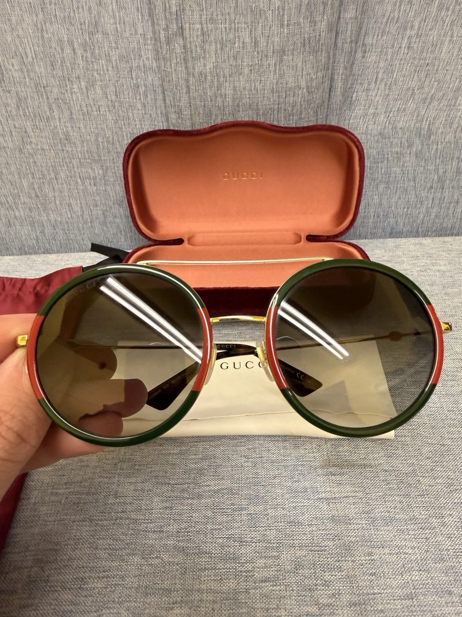 Gucci Round Metal Sunglasses with Brown Gradient Lenses and Red/Green Frame NWT Gucci Red/Green Gradient GG0061S Round Sunglasses Gucci | TLC main image 3
