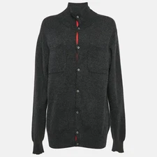 Shanghai Tang Grey Cashmere Blend Button Front Cardigan L