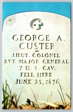 Close Up of George Custer's grave stone, Custer Natl Monument, Wyoming postcard
