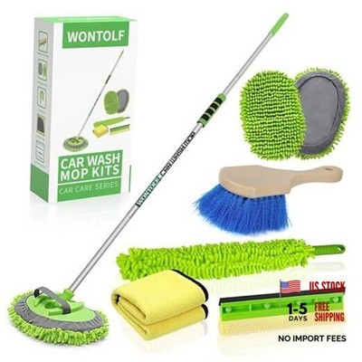 62''' Car Wash Brush with Long Handle - Chenille Microfiber Car Wash Mop - Green