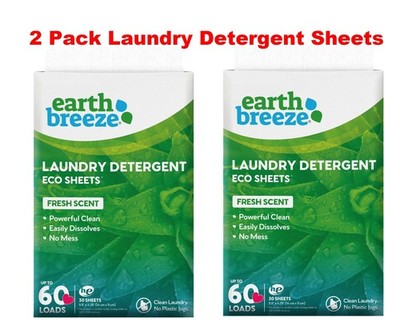 2-Pack Eco Laundry Sheets 120 Loads, Fresh Scent, Plastic-Free, Easy Dissolve