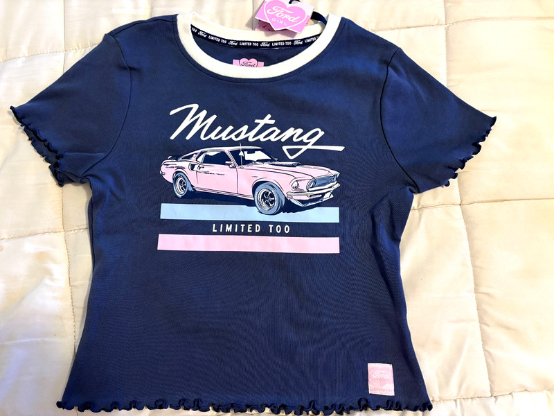 Officially Licensed Graphic Ford Motor Co Mustang Dark Blue Ladies Small Shirt