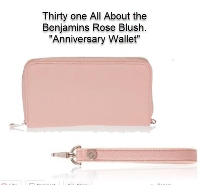 Thirty One 31 All About the Benjamins Wallet Rose Blush Wristlet Strap AATB  Pink