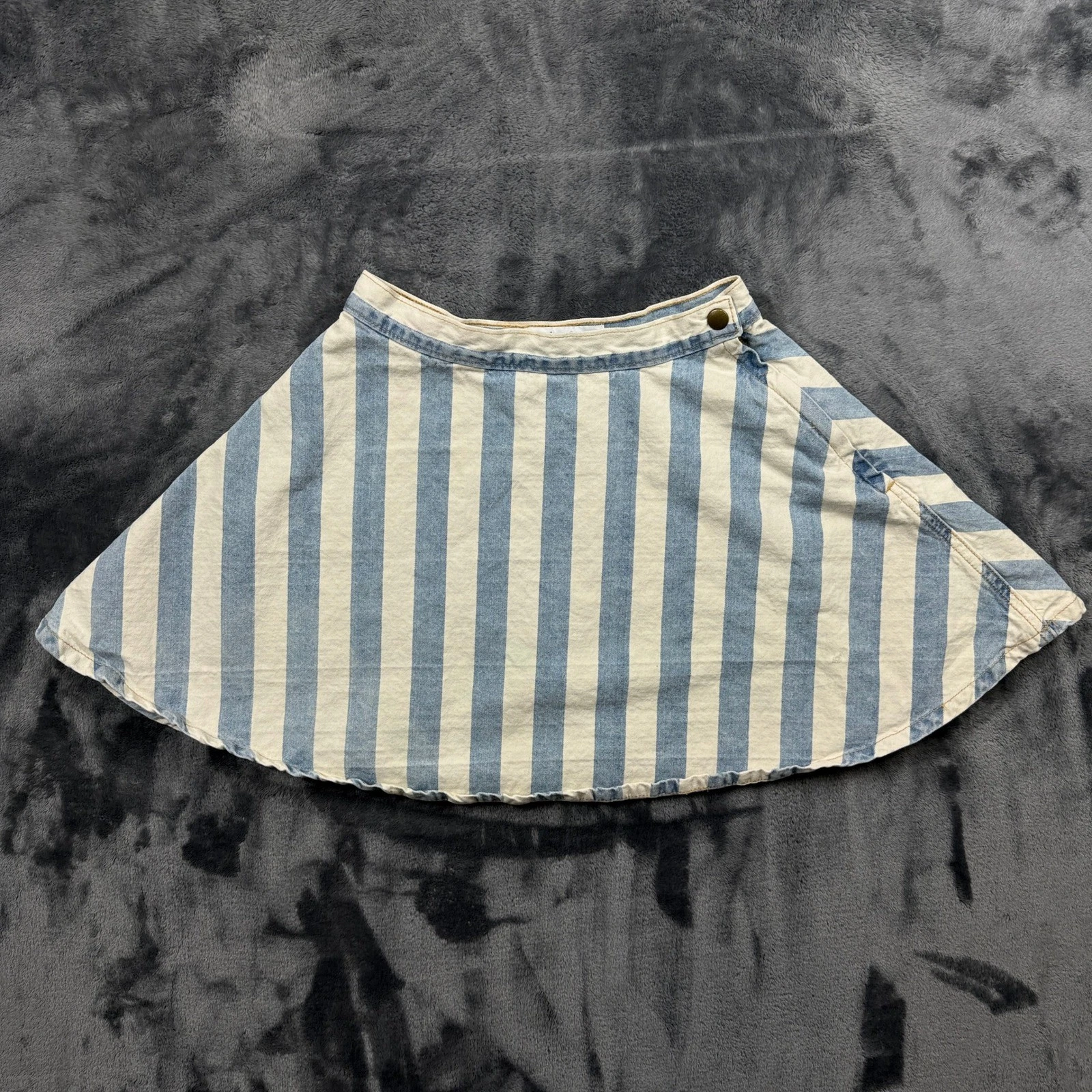 American Apparel Circle Skirt Womens Small Blue White Striped Denim Skater Skirt
