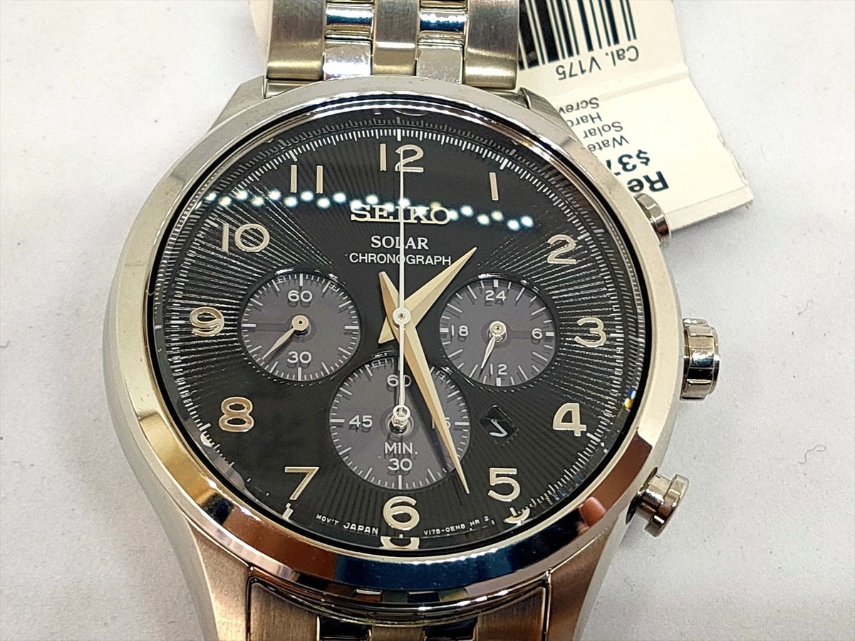 Seiko V175-0DX0 Chronograph Stainless Steel Date Box Solar