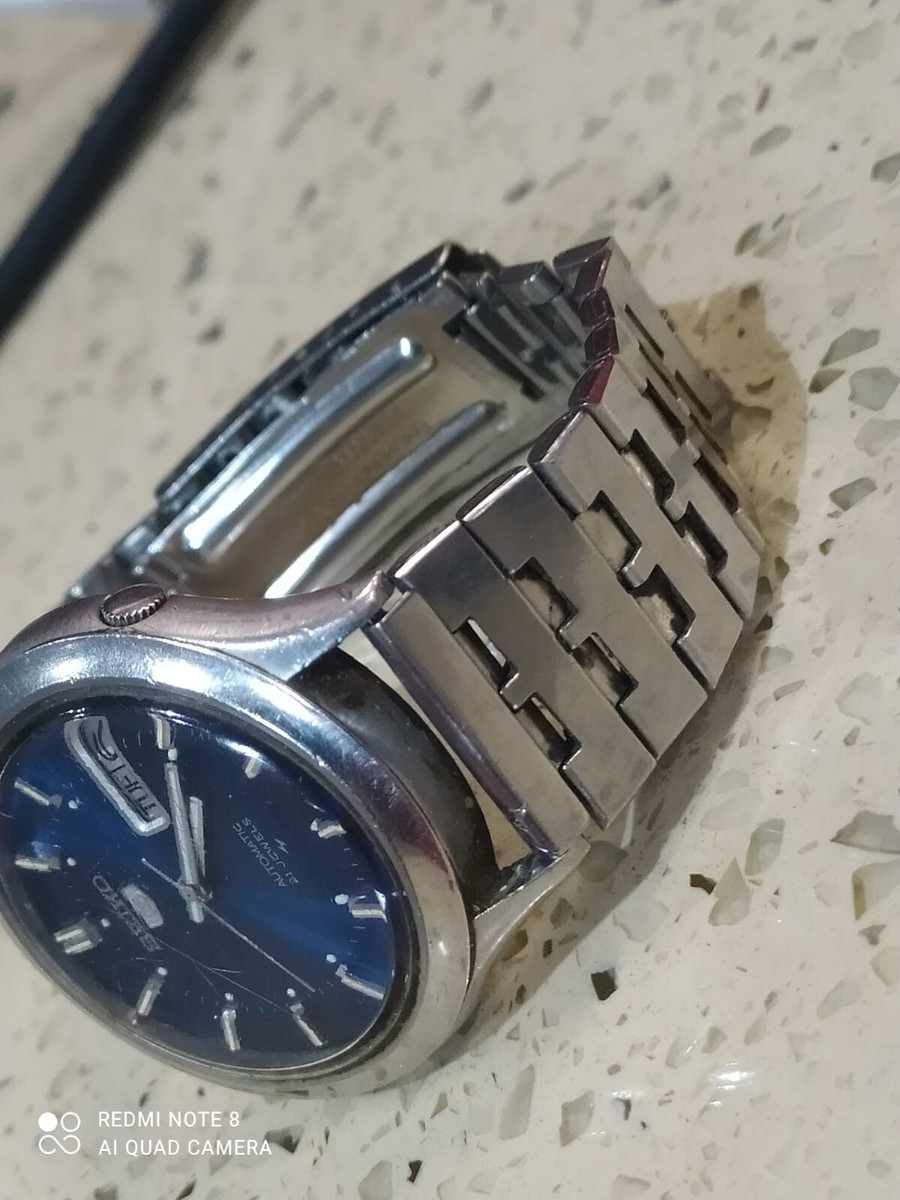 Seiko 7019-8070 AUTOMATIC BLUE Dial Wristwatch Day/Date -21 jewels