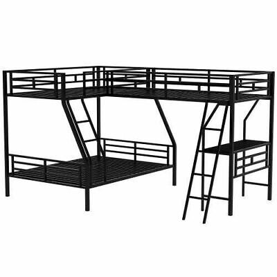 Metal Triple Bunk Beds L Shaped Twin, Black Metal Bunk Bed Twin Over Full Size