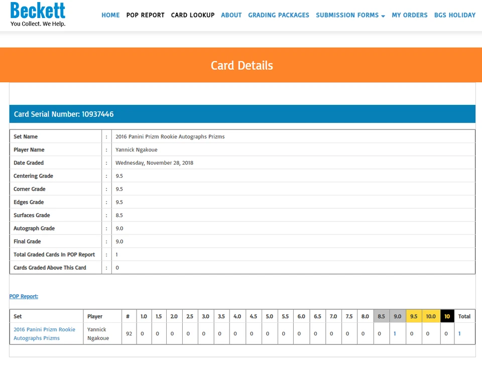 POP 1: Yannick Ngakoue RC BGS 9+ w 10 AU: 2016 Panini Prizm Rookie Autos Gisto - Image 3 of 3